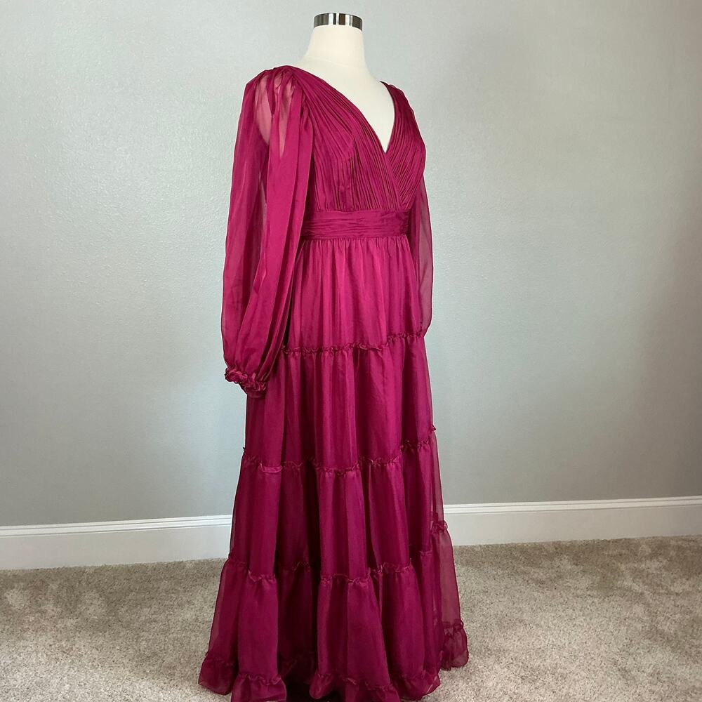Mac Duggal 68198 Pink Evening Gown Long Sleeve Ruffle Chiffon Maxi Dress Size 16 - Picture 3 of 12